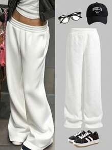 Street Style Loose Pants | Y2K Low-Waist Wide Leg Trousers | Soft Blended Fabric With Deep Side Pockets | Suitable For Casual Street, Travel And Leisure Wear | 2026 Spring/Summer Must-Have Fashion Item - White - View 2