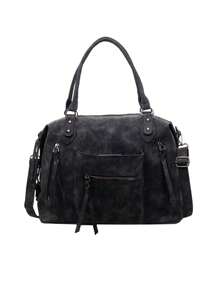 大容量超热高端手感包包新款单肩斜挎包商务旅行行李包女士时尚休闲复古百搭手提包简约托特包中世纪摩托包 - 黑色 - 查看 8