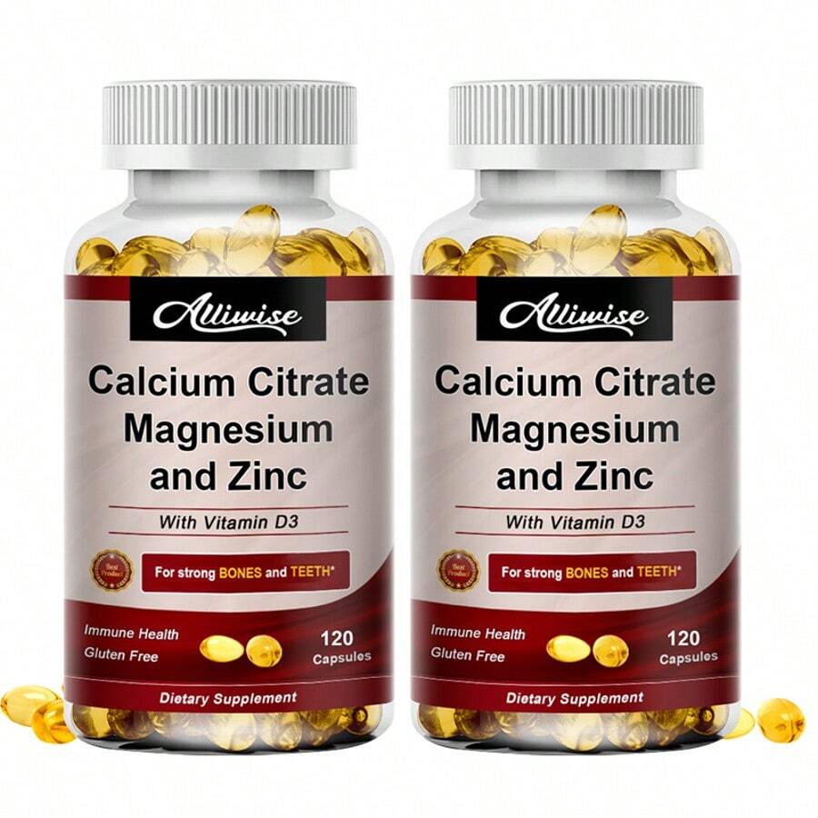 (2 Pack)Alliwise Calcium Magnesium Zinc, 3-In-1 Formula With Vitamin D3, Supports Immune & Bone & Joint Health, For Daily Users - 2 Bootles (120pcs) - View 1