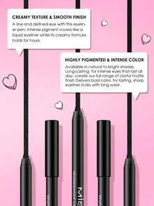 Misslyn Waterproof Colored Eyeliner Pencil, Long-Lasting, Smooth & Creamy Texture, Available In Matte, Pearl, Glitter Finishes, Easy To Create Bold & Precise Lines, Can Be Sharpened, Smudge-Proof, Waterproof, Sweat-Resistant, High Color Payoff - 50 Very Black - View 5