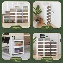 4/5 Tier Stackable Storage Cabinet - Rolling Wardrobe Storage Organizer Containers With Lid & Lockable Wheels, Foldable White Plastic Shoe Box - 4-tier - View 6
