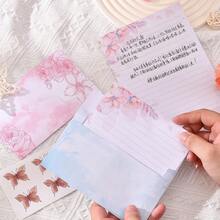 [4 Envelopes, 8 Sheets Of Letter Paper, 4 Seal Stickers] Pink Rose Invitation Cards, Tri-Fold Greeting Cards, With Reply Envelopes, Wedding Invitations, Pink Paper Cards, Suitable For Wedding, 1st Birthday, Baptism, Bridal Shower And Other Party Decorations, Thank You Cards - Multicolor - View 3