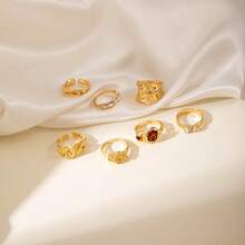 European And American-Border Geometric Fashion Retro Alloy Gemstone Ring Irregular Oil Drop Inlaid Ring Set UHJW - 28978-g - View 9