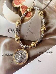 1pc Double-Layer Green Crystal & Waterdrop Pearl Decor Chain Bracelet, Suitable For Daily Wear - Multicolor - View 6