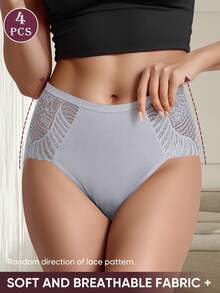 MIOTAN 4 bucăți de chiloți modelatori cu talie înaltă pentru femei, din dantelă, model jacquard, moi și confortabili, respirabili - Multicolor - Vizualizare 3