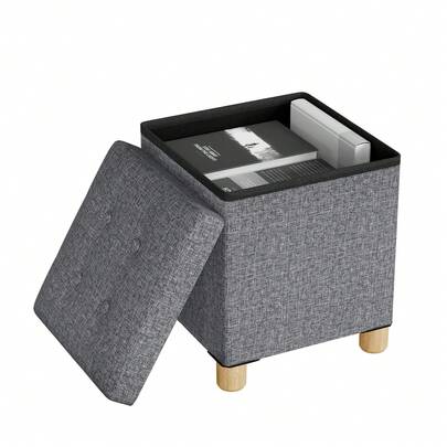 Oak&Tea Puff Pieghevole Multifunzione con Almacenamiento (30x30x35cm) - Pouf con Cassapanca per Sala e Contenitore con Gambe in Legno - Moderno Sgabello Cubo per Soggiorno