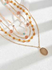 1pc Vintage Colorful Beaded Layered Necklace, Luxurious & Versatile Beaded Gemstone Necklace For Women