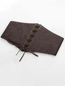 1pc Women's Brown Gothic Style Corset Elastic Waist Belt, Sexy Waist Cincher Suitable For Daily Wear Or Halloween Party