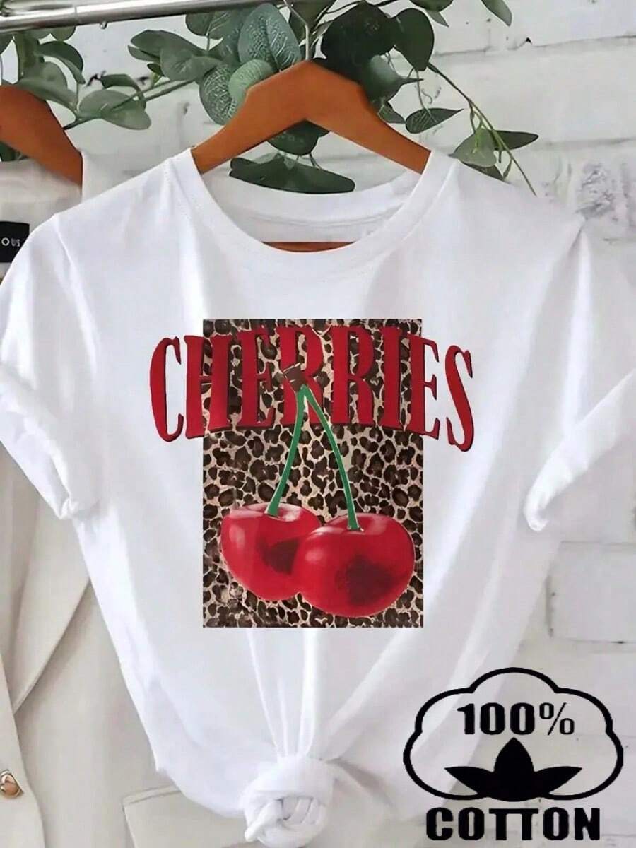 Camiseta blanca de 100% algodón para mujeres con estampado casual y chic, estilo casual y cómodo perfecto para días románticos, salidas con seres queridos o tardes en plazas. - Blanco - Ver 1