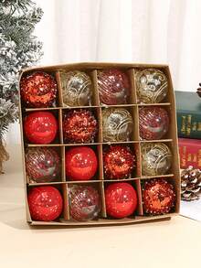16pcs- 2.36Inch Christmas Tree Balls Ornaments, Golden RedShatterproof Plastic Decorative Baubles Decorations For Xmas Tree Decor Holiday Party Wedding Decoration (Red & Gold, 60mm)
