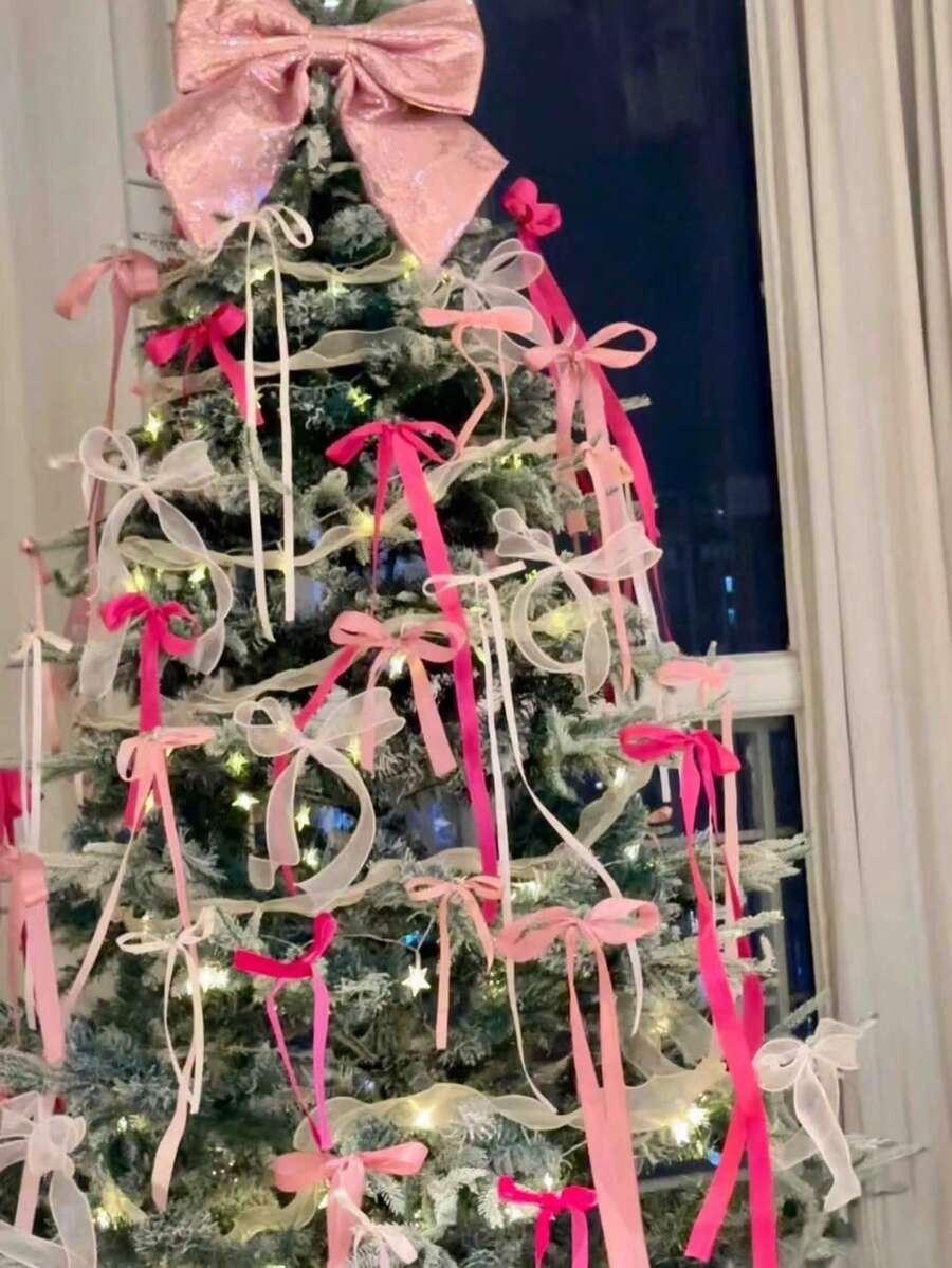 12/40pcs Pink And Blue Cute Bows, Bow Wall Decor, Christmas Tree Decoration Bows, Wedding Decoration Background Wall, Suitable For Christmas Gift, Birthdays, Party, Home Decoration Christmas Decorations Room Decor Winter