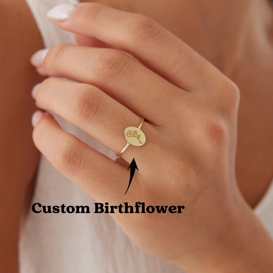 Mini Birthday Flower Ring, Birthday Flower Jewelry, Wild Flower Memorial Ring, Flower Ring, Pure Silver Ring, Gift For Her, Girlfriend Gift