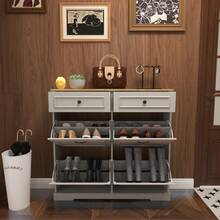 Shoe Storage Cabinet With 2 Drawers, 4 Flip Drawers, Freestanding Shoe Cabinet Organizer With Adjustable Shelf, Shoe Cabinet For Entryway, Foyer, Slim Shoe Cabinet-Antique White