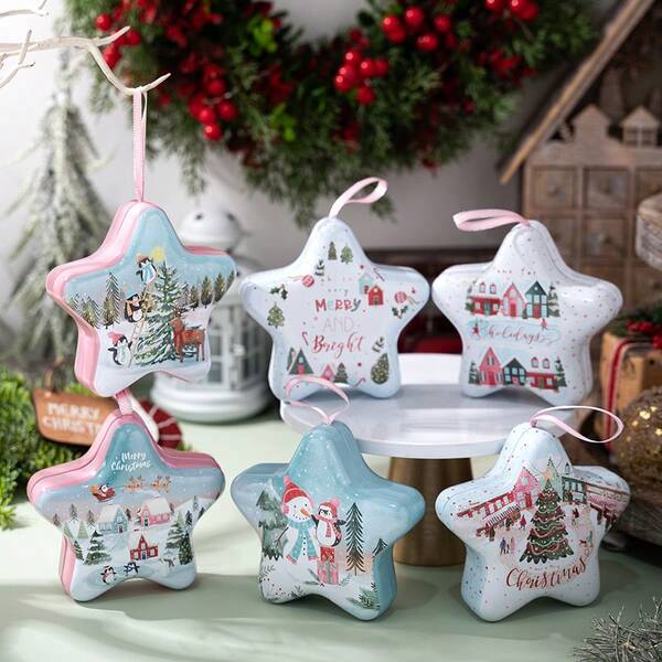 1 Stück Weihnachtsdekoration - Kreative Cartoon Süßigkeitenbox - Weihnachts-Blechdose - Aufbewahrungsbox mit Schlaufe