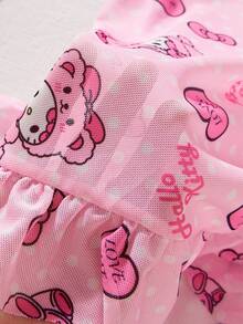 Sanrio 1 件女款 Hello Kitty、卡哇伊、波点和蝴蝶结印花、粉色睡衣、可爱睡裙、V 领、蝴蝶结装饰、透视、生菜边、露背、娃娃装、性感内衣睡袍、性感连衣裙 - 淺粉色 - 查看 11