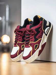 男士新款百搭小众原创高帮休闲运动鞋，厚底防滑运动鞋，随机涂鸦图案 - 紅色 - 查看 3