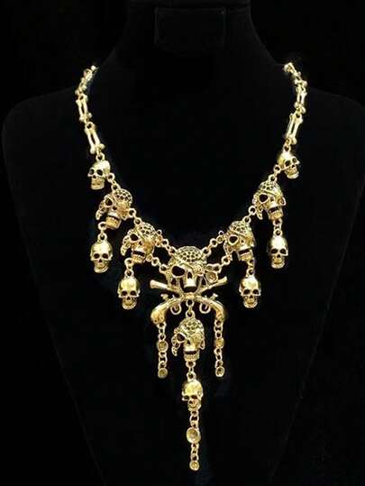 1pc Niche Dark Fashion Skull Pendant Necklace With Multiple Elements, Suitable For Various Occasions, Holiday Atmosphere, Perfect Gift Choice