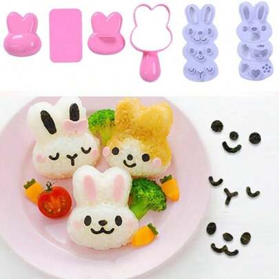 Cute Rabbit Onigiri Mold Set, Sushi Rice Ball Mold, Adorable Animal Rice Ball Mold, Rice Shaping, Lunch Box Accessories, DIY Fun Bento Box