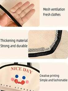 1/2pcs Printed Mesh Hanging Bag, Cartoon Design, Durable Mesh Fabric With Sturdy Hooks, Suitable For Storing Underwear, Socks, Fruits, Vegetables And Home Organization, Space-Saving Multi-Purpose Storage Bag - Multicolor - View 7