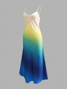 Satin Gradient Fishtail Dress, Beachwear Summer - Multicolor - View 3
