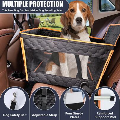 Dog Car Seat For Large Medium Dogs, Dog Car Seat Cover For Back Seat, Foldable Pet CarSeat With Safety Belt, Waterproof Fabric & Breathable Mesh, Back Seat Cover For Dogs Under 40lbs