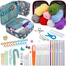 完整的钩针套件，包括符合人体工程学的钩针套装、纱线和配件 - 适合初学者和编织爱好者，全季节纱线工艺套装（所有产品颜色/包装随机）