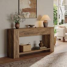 Tribesigns 70.9-Inch Console Tables For Entryway, Narrow Wooden Long Sofa Table Behind The Couch, Farmhouse Fluted Hallway Accent Table For For Living Room, Entrance, Foyer - 棕色 - 查看 2
