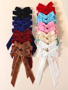 2 Pcs Girls Vintage Velvet Bow Hair Clips, Long Ribbon Simple Sweet Hairpin, Multicolor Bowknot Duckbill Clips, Elegant Hair Barrette Headwear Hair Accessories For Daily Use - Multicolor - View 1