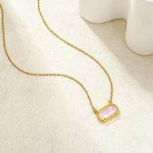 Birthstone Necklace For Women 14k Gold Plated Preppy Oval Stone Necklaces   Pendant Necklaces Birthday Gifts For Women Mom Wife Friends-307968 - 十月粉紅 - 查看 6