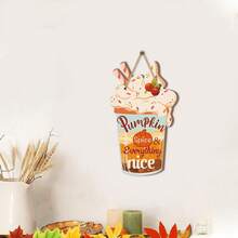 1Pc Funny Hello Pumpkin Door Sign Rustic Pumpkin Cup Fall Welcome Wooden Door Hanger Thanksgiving Party Wall Art Hanging Plaque Sign For Farmhouse Autumn Indoor Outdoor Front Door Wreath Decorations - Multicolor - View 3