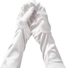 22 Inch Long Satin Gloves For Women, Stretchy 1920s Vintage Opera Gloves, Elegant Tea Party & Bridal - 珍珠白 - 查看 4