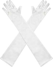 22 Inch Long Satin Gloves For Women, Stretchy 1920s Vintage Opera Gloves, Elegant Tea Party & Bridal - 珍珠白 - 查看 6