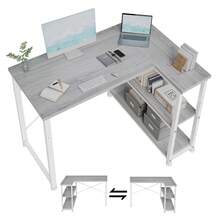 Mesa de juego GUNJI de 110 cm con compartimentos de almacenamiento, mesa de esquina reversible para PC, mesa de ordenador, mesa de juego de esquina para estudio - Gris - View 2