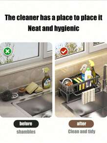 1pc Multipurpose Sink Organizer Rack – Storage & Caddy For Kitchen Bathroom Essentials – Sponge, Soap, Brush, Towel Holder – Space-Saving Design