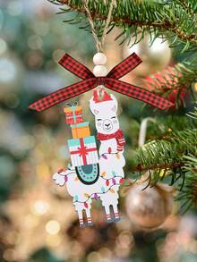 Alpakas mit Geschenken Weihnachtsdekoration, Holz-Hängedekoration für Zuhause, Weihnachtsbaum-Hängedekoration, Dekoration für Zuhause, Büro, Party, Weihnachtsgeschenk-Ornamente, Weihnachtsbaum-Hängedekoration, Weihnachtsdekoration für Zuhause
