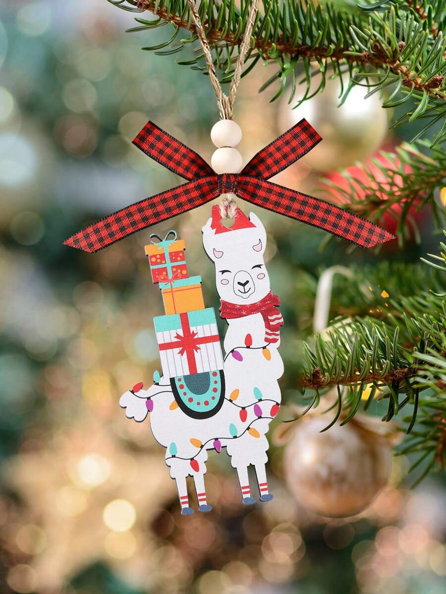 Alpakas mit Geschenken Weihnachtsdekoration, Holz-Hängedekoration für Zuhause, Weihnachtsbaum-Hängedekoration, Dekoration für Zuhause, Büro, Party, Weihnachtsgeschenk-Ornamente, Weihnachtsbaum-Hängedekoration, Weihnachtsdekoration für Zuhause