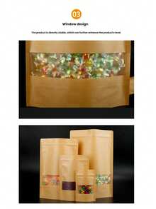 50pcs - Self-Sealing Kraft Paper Bags, Stand-Up Pouch With Matte Window & Tear-Notch, Resealable Storage Bags For Snacks, Party Favors, Gifts, And Crafts. Perfect For Trail Mix, Halloween, Christmas, Thanksgiving, And Fall Supplies – Versatile & Reusable!