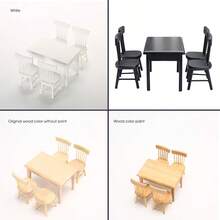 1:12 比例 5 件套木制娃娃屋微型家具餐桌和 4 把椅子，DIY 厨房配件，白色、黑色、天然木色，成人娃娃屋装饰，生日礼物 - 彩色 - 查看 11