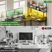 Mesa de juego pequeña en forma de L con toma de corriente, mesa LED en forma de L con soporte para monitor y estante de almacenamiento, mesa para computadora - Tipo de Enchufe B USA (110-127V) - Ver 6