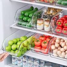 Caja de almacenamiento para refrigerador, caja de conservación fresca, caja de almacenamiento de huevos congelados, caja deslizable para refrigerador, latas, bebidas, cocina, verduras y frutas, artefacto de organización especial (color transparente) (2 piezas/3 piezas/4 piezas), decoración del hogar, almacenamiento para fiestas y Navidad - Transparente*4 piezas - Ver 1