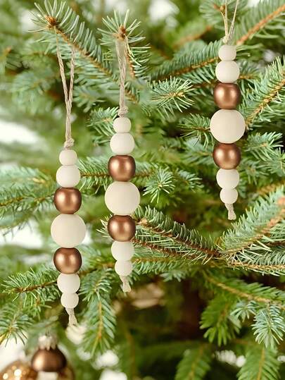 Conjunto de 6 guirlandas de contas de madeira boêmias - enfeites rústicos para árvore de Natal em estilo fazenda, contas de madeira douradas, decoração de Natal para decoração de casa, árvore de Natal boêmia, design fácil de pendurar para festas, casamentos e presentes, feriado