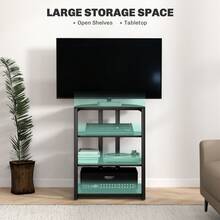 HOMCOM HiFi Stand, 4-Tier Media Storage Shelf With Adjustable Shelves, Power Strip Rack For Router, Record Player, Printer, Industrial TV Stand For Up To 28 Inch TVs, Black - Black - View 3