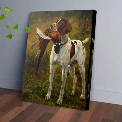 1pc Vintage Hunting Dog Canvas Art Print - Classic Animal Portrait Wall Decor, 30x40cm, Frameless, Detailed Wildlife Scene With Pheasant And Dog, Nature Decoration