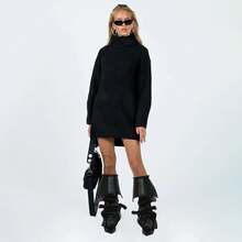Arqa Women Stiletto Knee High Boots Slouch Pointed Toe High Heel Boot Detachable Snap-Off Panel Shark Boots - 黑色 - 查看 1