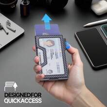 Cartera delgada minimalista para tarjetas de crédito, cartera de aluminio con bloqueo RFID para hombres, cartera de metal con ventana transparente para identificación, clip para billetes, clips para dinero para mujeres, billetera pequeña, cartera de viaje, accesorio de verano - Negro - Ver 6