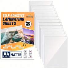 20 张哑光自粘层压板，8.3x11.7 英寸，透明 A4 尺寸（8.3x11.7 英寸），无需机器，非常适合照片、文件、菜单、证书等。 - 無色 - 查看 1