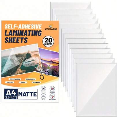 20pcs Matte Self-Adhesive Laminating Sheets, 8.3x11.7 Inches, Clear A4 Size (8.3x11.7 Inches), No Machine Needed, Great For Photos, Documents, Menus, Certificates, Etc.