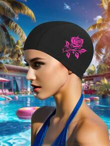 Women's Long Hair Swimming Cap, Large Size Breathable Knitted Swim Cap, Printed Design, Comfortable & Stretchy - 1 Swimming Cap - View 10