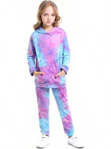 Girls Tie Dye Pullover Hoodies Sweatshirt Sweatpant Tracksuit Sweatsuits Set 2-12Y