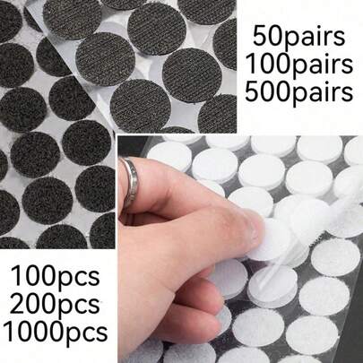 100pcs/50pairs, 200pcs/100pairs, 1000pcs/500pairs 2cm/0.78inch Double-Sided Adhesive Nylon Hook And Loop Fasteners, White And Black, Suitable For Classroom, Office, Home, Round Shape, 2pcs As 1 Set
